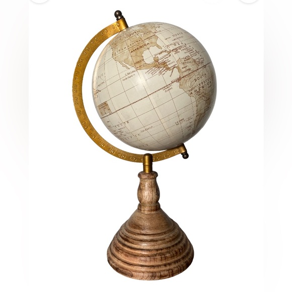 Chic Light Finish Globe on Wood Stand - Picture 2 of 8